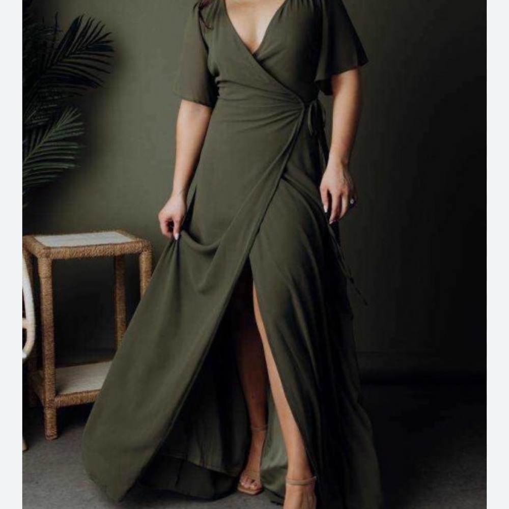 Baltic born ivy, maxi wrap dress color, olive size large